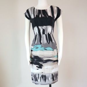 Cap sleeve silk dress in grey/black/blue/ivory